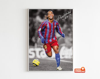 Póster de Ronaldinho, póster de fútbol firmado, descarga digital