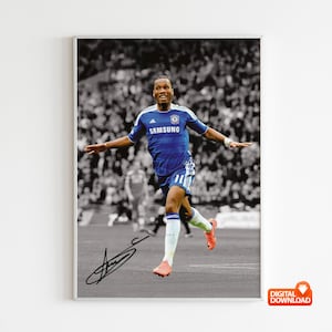 Didier Drogba Poster, Signed Football Poster, Wall Art, Home Decor, Sports Poster, Sports, Digital Download