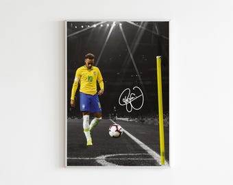 Pôster de futebol autografado por Neymar, download digital (envie uma mensagem para tamanhos personalizados)