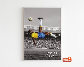 Pele Poster, Iconic Bicycle Kick, Soccer Legend Signed Football Poster, Digital Download