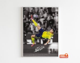 Cristiano Ronaldo Poster, Iconic Bicycle Kick, Soccer Legend Signed Football Poster,CR7, Digital Download (Send a message for custom sizes)