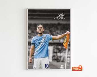 Poster di Rayan Cherki autografato, poster di calcio, download digitale