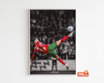 Póster de Cristiano Ronaldo, icónica chilena, póster de fútbol firmado por la leyenda del fútbol, CR7, descarga digital (envía un mensaje para tamaños personalizados).