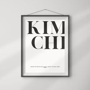 Póster de comida coreana, arte mural con tipografía minimalista de kimchi, impresión de recetas de kimchi, impresión de kimchi, decoración minimalista para el hogar, descarga digital