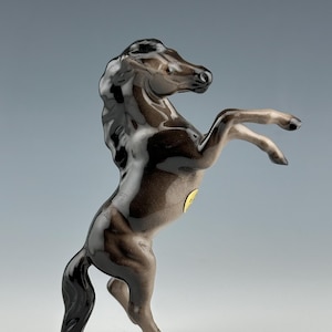 Mini Rearing Horse Figurine - Hagen Renaker Miniature Vintage Ceramic Horse Model *Reduced Price* Glossy Dark Shaded Gray