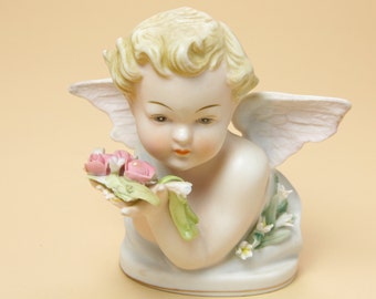 Lefton China Angel and Flowers KW1415R - Ceramic Figurine