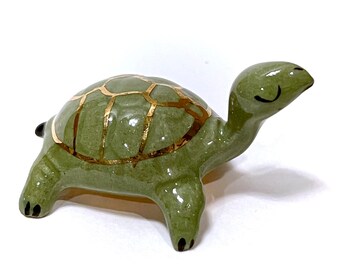 Mama Turtle with Gold Luster Figurine HAGEN RENAKER Vintage Miniature