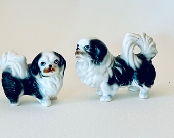 Mini Pekingese Mama and Puppy Dog Bone China Figurines VINTAGE FIND