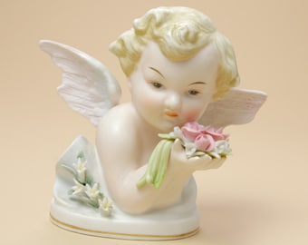 Vintage Lefton Cherub with Flowers KW1415R - Ceramic