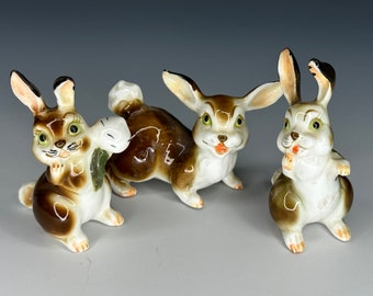Easter Decor - Trio of Cute Bunny Figurines - Miniature Bone China Rabbits - Woodland Animal