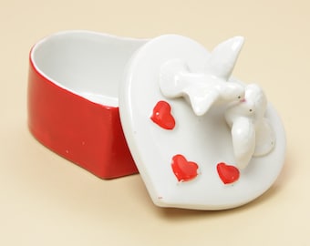 LEFTON Kissing Doves and Heart Box 7680 - Valentines Day GIft, Ceramic Porcelain