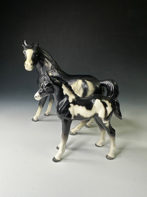 Pinto Ceramic Horse Figurines Vintage Lefton China, Black and