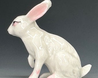 White Porcelain Bunny Rabbit Figurine - Realistic Miniature Details - Woodland Animal