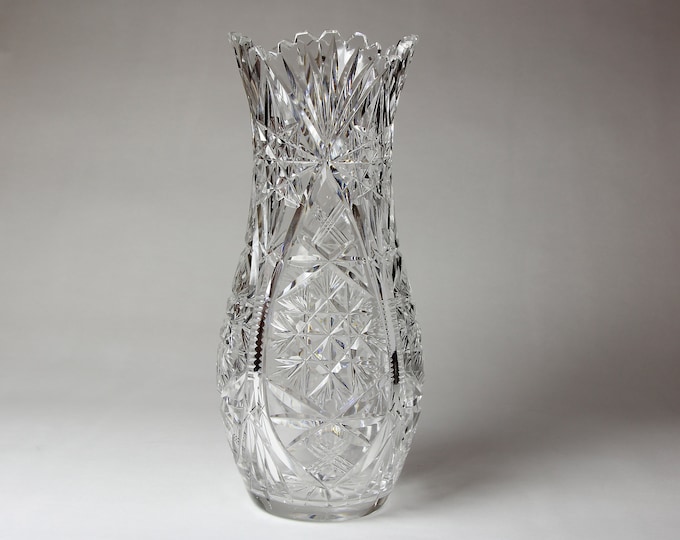 Tall Cut Glass Vase 1950s Elegant Etsy