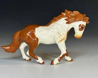 Painted Indian Pony Figurine - Hagen Renaker Mini Ceramic Horse Brown and White Version HR