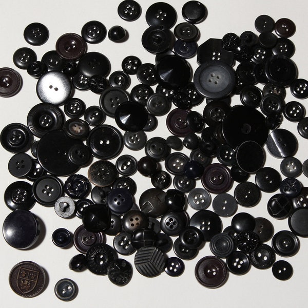 Mixed Black Buttons Lot - Plastic, metal, glass