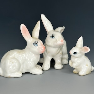 Vintage Ceramic Bunny Family Figurines – 1950s Spring Decor