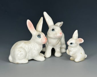 Springtime Bunnies! Tiny Rabbit Family Ceramic Figurines - perfect Easter or Spring Decor - Cute terrarium decorations