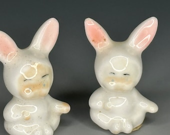 Tiny Children Dressed as Bunnies? Yes! Vintage Bug House Japan bone china figurines. Just 1” tall. So small and funny. Easter Decor!