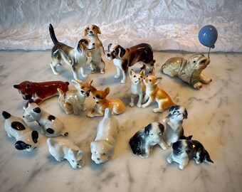 Vintage Miniature Bone China 6 Beagle Dog Set Figurines, 2 Adults