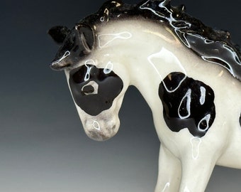 Painted Indian Pony Figurine - Hagen Renaker Mini Ceramic Horse Black and White Version HR