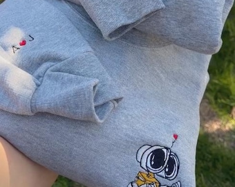 Embroidered Wall-E and Eve Couple Matching Shirt, Disney Couple Embroidery Sweatshirt, Disneyland Family Trip Tee, Valentine's Day Gift