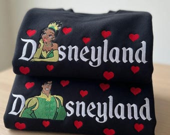 Disney Tiana & Naveen Couple Embroidery Sweater, Disney Valentines Day Shirt, Disney Couple Tee, Prince Frog Tiana Princess, Disneyland Trip