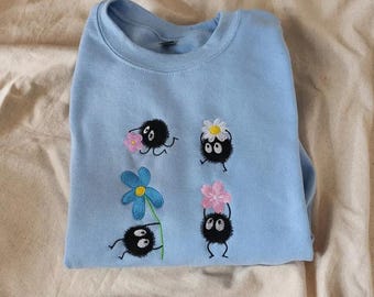 Soot Sprites Embroidered Sweatshirt, Anime Spirited Away Soot Sprite Shirt, Studio Ghibli Cartoon Hoodie, Ghibli Inspired, Anime Lover Gift