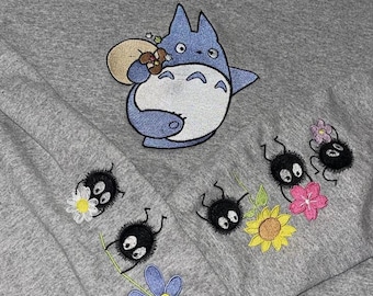 Embroidered My Neighbor Totoro Shirt, Totoro Anime Shirt, Flower Dust Sprites, Studio Ghibli Shirt, Y2K Shirt, Gift for Anime Lovers