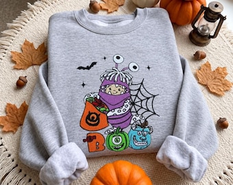 Embroidered Monsters Inc Boo Halloween Sweatshirt, Mike Sulley Boo Monster University Shirt, Trick or Treat, Spooky Disney Halloween Tee