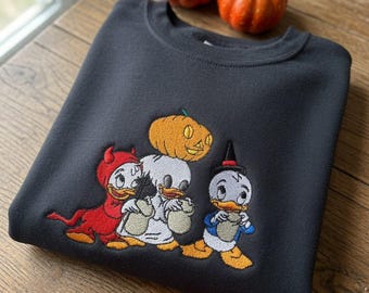 Embroidered Huey Dewey Louie Halloween Shirt, Disney Halloween Duck Sweatshirt, Trick Or Treat, Spooky Season Shirt, WDW Disneyland Trip