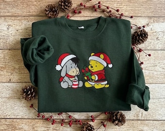 Embroidered Winnie the Pooh and Eeyore Christmas Sweatshirt, Disney Christmas Shirt, Pooh Bear Christmas Hoodie, Cozy Holiday Xmas Gift