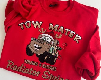 Embroidered Tow Mater Christmas Sweatshirt, Cars Disney Embroidery Christmas TShirt, Radiator Springs Holiday Disney Sweater, Cozy Xmas Gift