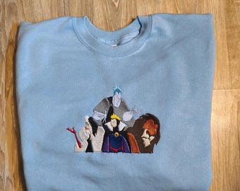 Geborduurd Disney Villains-sweater, shirt boze personages, shirt cartoon schurk, Ursula Scar Hades Cruella Evil Queen, Disney Trip-T-shirt