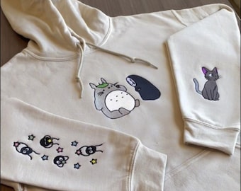 Embroidered Ghibli Sweatshirt Totoro, No Face Shirt, Whimsical Forest Shirt, Studio Ghibli Shirt, Anime Embroidered Hoodie, Anime Fan Gift