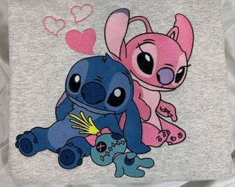 Sudadera con pareja de Stitch y ángel bordados, camiseta de Stitch y Lilo de Disney, camiseta a juego de pareja de Disney, viaje a Disneyland, regalo de San Valentín
