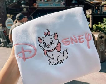 Disney Marie Cat Embroidered Shirt, Coquette Pink Disney Embroidery Sweatshirt, The Aristocats Hoodie, Disneyland Girls Trip, Cat Lover Tee