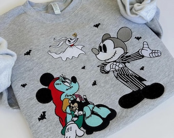 Embroidered Nightmare Mickey Minnie Halloween Sweatshirt, Disney Halloween Shirt, Disney Couple Ghost Hoodie, Spooky Season, Fall Vibes Tee