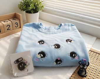 Soot Sprite Embroidered Sweatshirt, Anime Embroidery Shirt, Cute Susuwatari Shirt, Ghilbi Anime Shirt, Anime Lovers Hoodie, Kawaii Gift