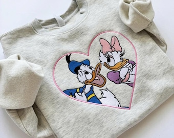 Embroidered Daisy Donald Duck Sweatshirt, Disney Couple Shirt, Disney Valentine Hoodie, Sweet Hearts Nite, Disneyland Trip, Gift for Couples