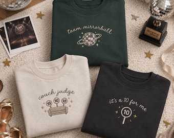 Embroidered DWTS Sweatshirt, Team Mirrorball Crewneck, Disco Ball Shirt, Couch Judge Shirt, Its a 10 For Me Dance Show Tee, Dancing Fan Gift