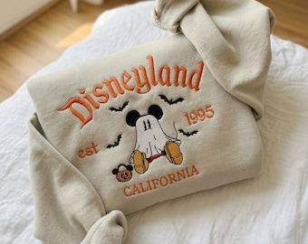 Embroidered Disneyland Halloween Sweatshirt, Mickey Ghost Shirt, Spooky Season Shirt, Disney Halloween Hoodie, Fall Disney Vacation Gift
