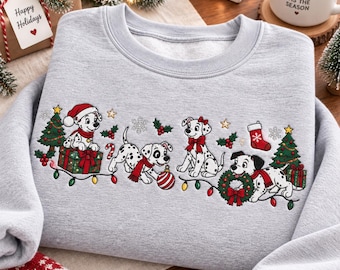 Embroidered 101 Dalmatians Christmas Sweatshirt, Disney Dalmatians Holiday Crewneck, Christmas Puppy Shirt, Disney Dog Lover, Dog Mom Gift