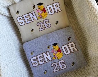 Senior 2026 Embroidered Sweatshirt, Winnie the Pooh Graduation Crewneck, Class of 2026 Senior Shirt, Personalized Disney Senior Hoodie