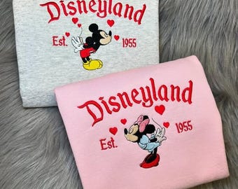 Embroidered Mickey Minnie Disneyland Valentine Sweatshirt, Disney Couple Matching Shirt, Magical Land Valentine Hoodie, Disney Lover Sweater