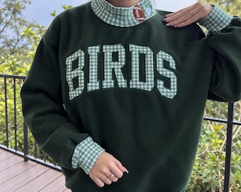 Personalized Embroidered Gingham Sweatshirt, Custom Football  Mock Neck , Football Hoodie City Pride Pullover, Mom Fan Gift, Game Day Outfit