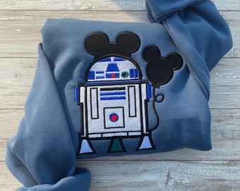 Camiseta Disney bordada del droide astromecánico R2D2 de Star Wars, regalo para amantes de la ciencia ficción, camiseta de viaje a Galaxy's Edge, fan de Star Wars, camiseta de viaje a Disney