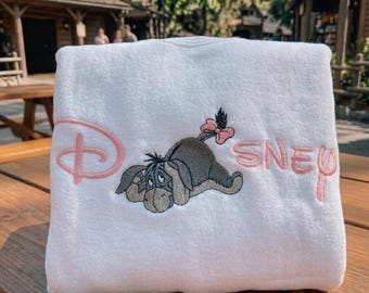 Disney Eeyore Embroidered Sweatshirt, Coquette Pink Disney Embroidery Hoodie, Winnie the Pooh Inspired, Disney Trip Shirt, WDW Family Tee