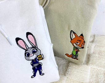 Sudadera bordada a juego de Nick y Judy, camiseta bordada de Zootopia de Disney, camiseta de pareja de dibujos animados, viaje familiar a Disneyland