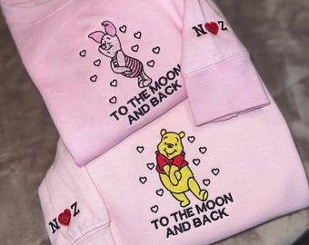 Winnie The Pooh Valentine's Day Embroidered Shirt, Pooh and Piglet To The Moon and Back Sweater, Disney Valentines Tee, Matching Couple Gift
